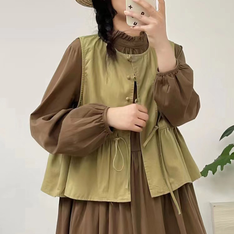 甜係穿搭文藝抽繩繫帶三粒扣馬甲