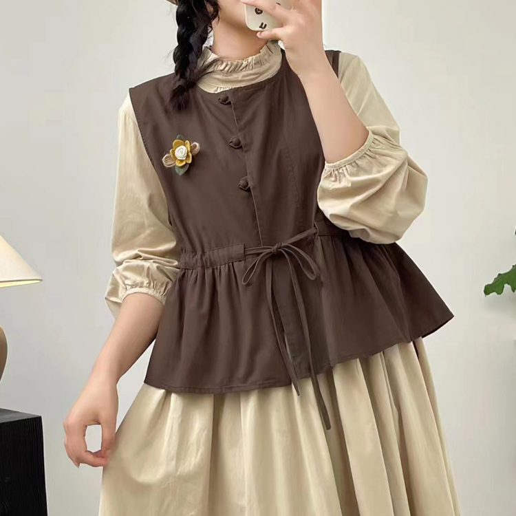 甜係穿搭文藝抽繩繫帶三粒扣馬甲