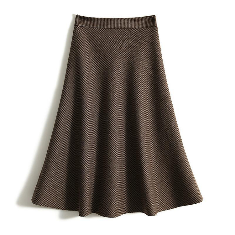 復古千鳥格高腰傘裙