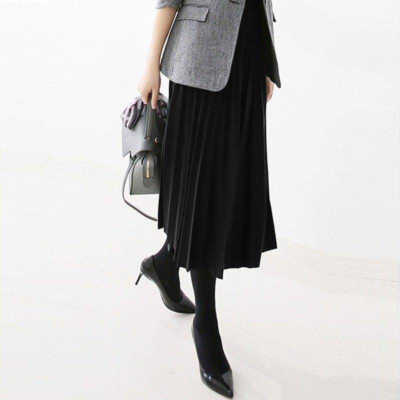 氣質顯瘦高腰中長毛呢A字裙