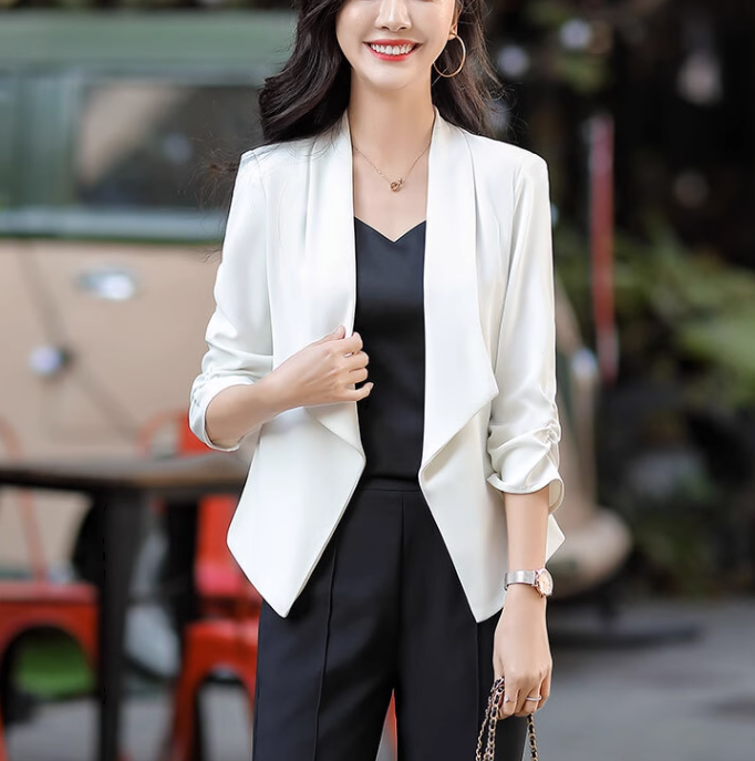 三色不規則氣質七分袖優雅外套