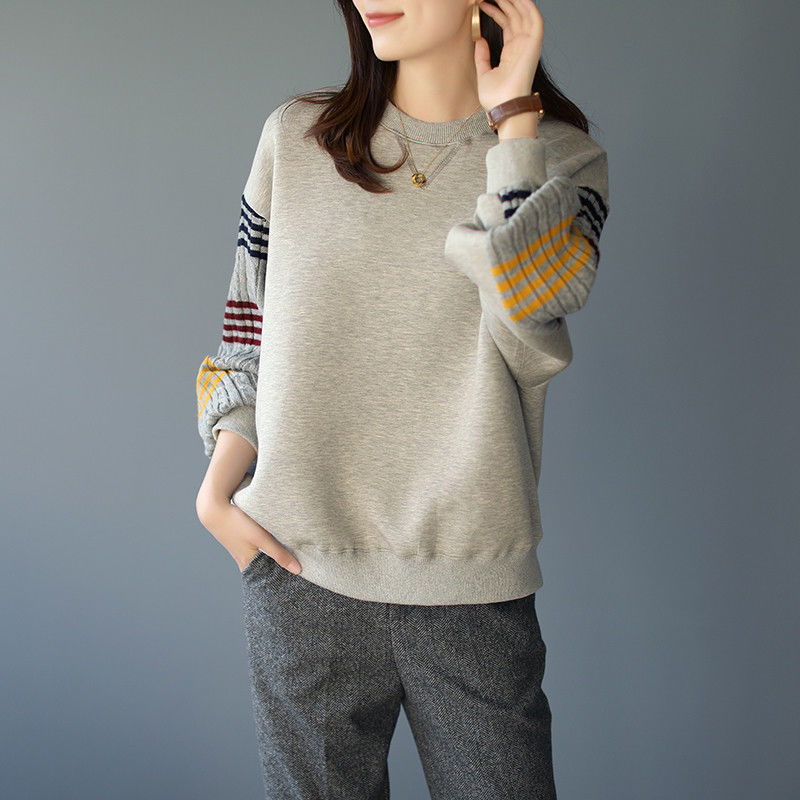 針織拼接寬鬆慵懶風套頭氣質休閒衛衣