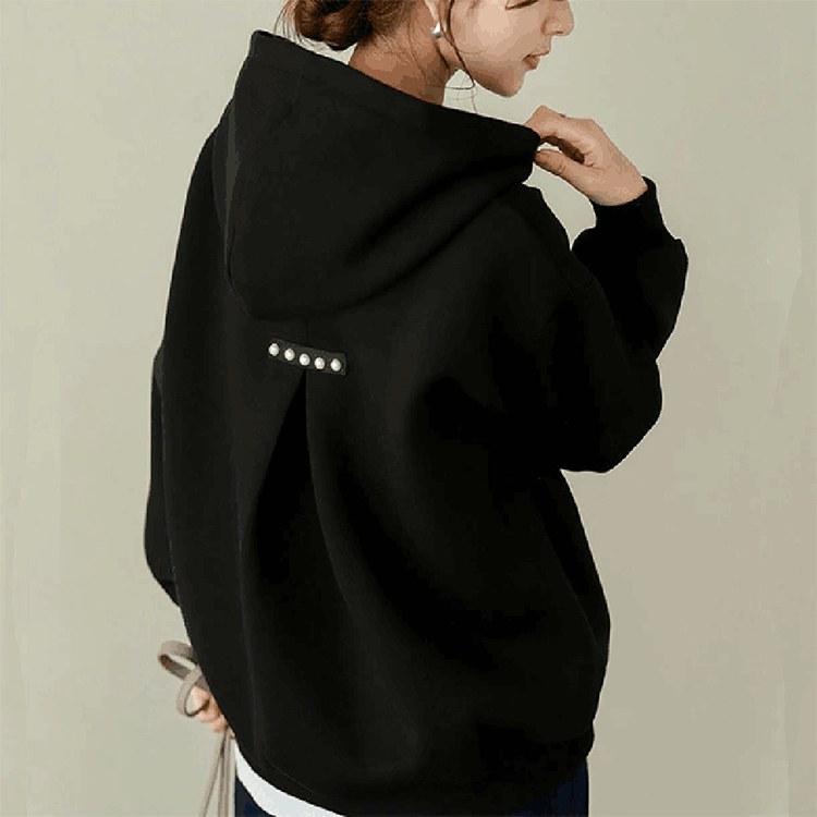簡約釘珠寬鬆連帽衛衣