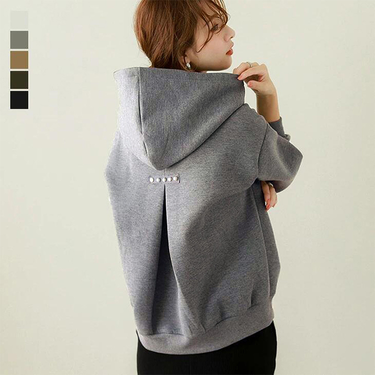 簡約釘珠寬鬆連帽衛衣