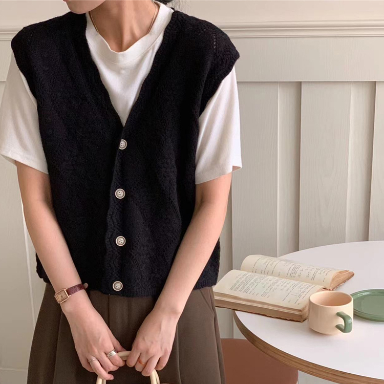 小香風肌理感V領針織馬甲（4色）