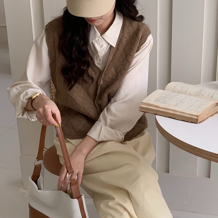 小香風肌理感V領針織馬甲（4色）