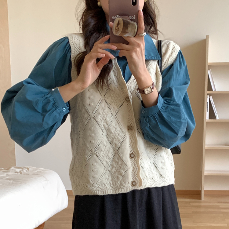 小香風肌理感V領針織馬甲（4色）