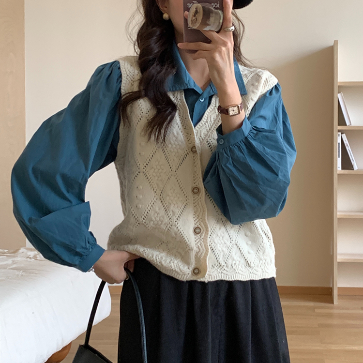 小香風肌理感V領針織馬甲（4色）