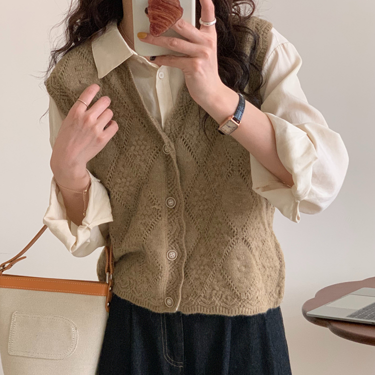 小香風肌理感V領針織馬甲（4色）