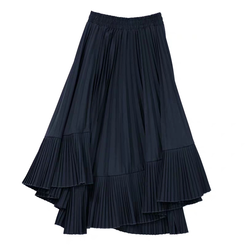 高腰百褶不規則大擺魚尾半身裙（2色）