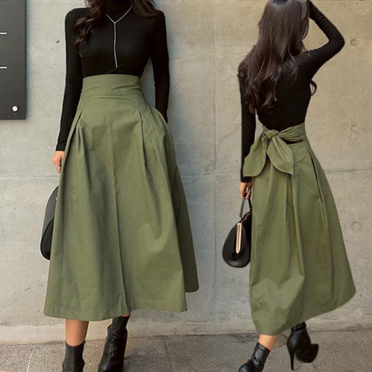 日韓超火蝴蝶結大擺修身半裙（3色）