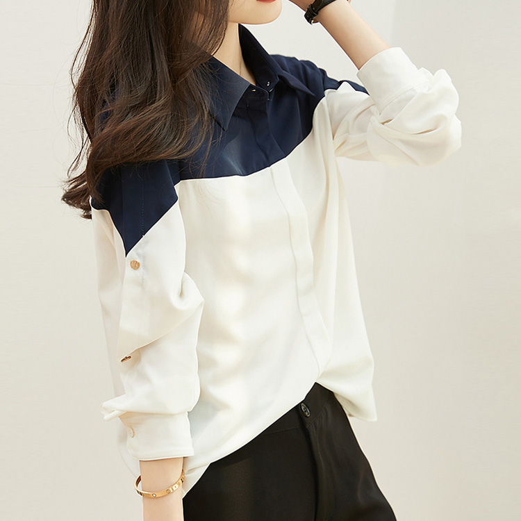 簡約舒適撞色拼接翻領襯衫