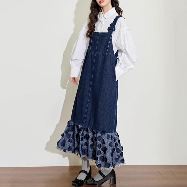 牛仔魚尾背心拼接背帶連衣裙