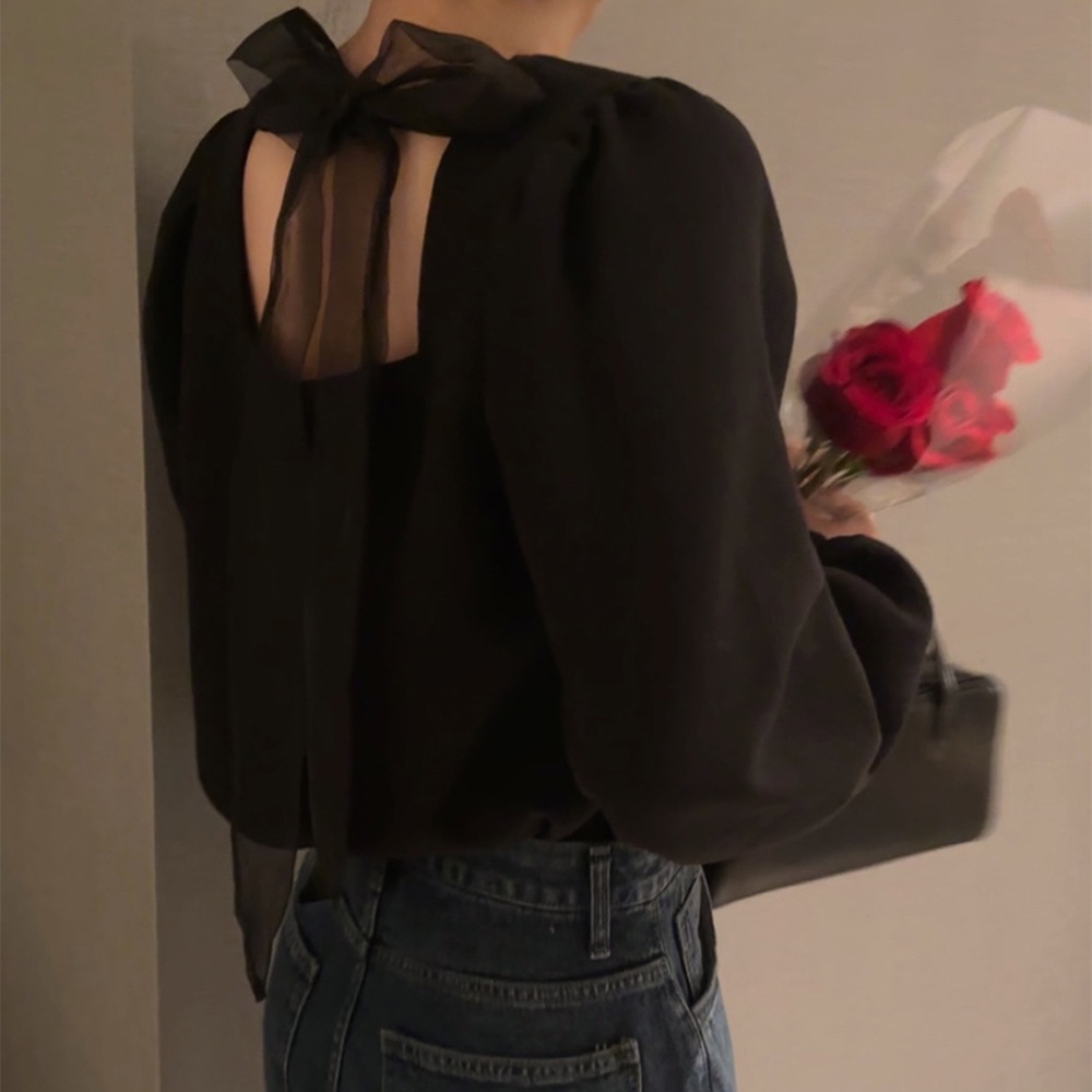 韓版法式背蝴蝶結繫帶襯衫