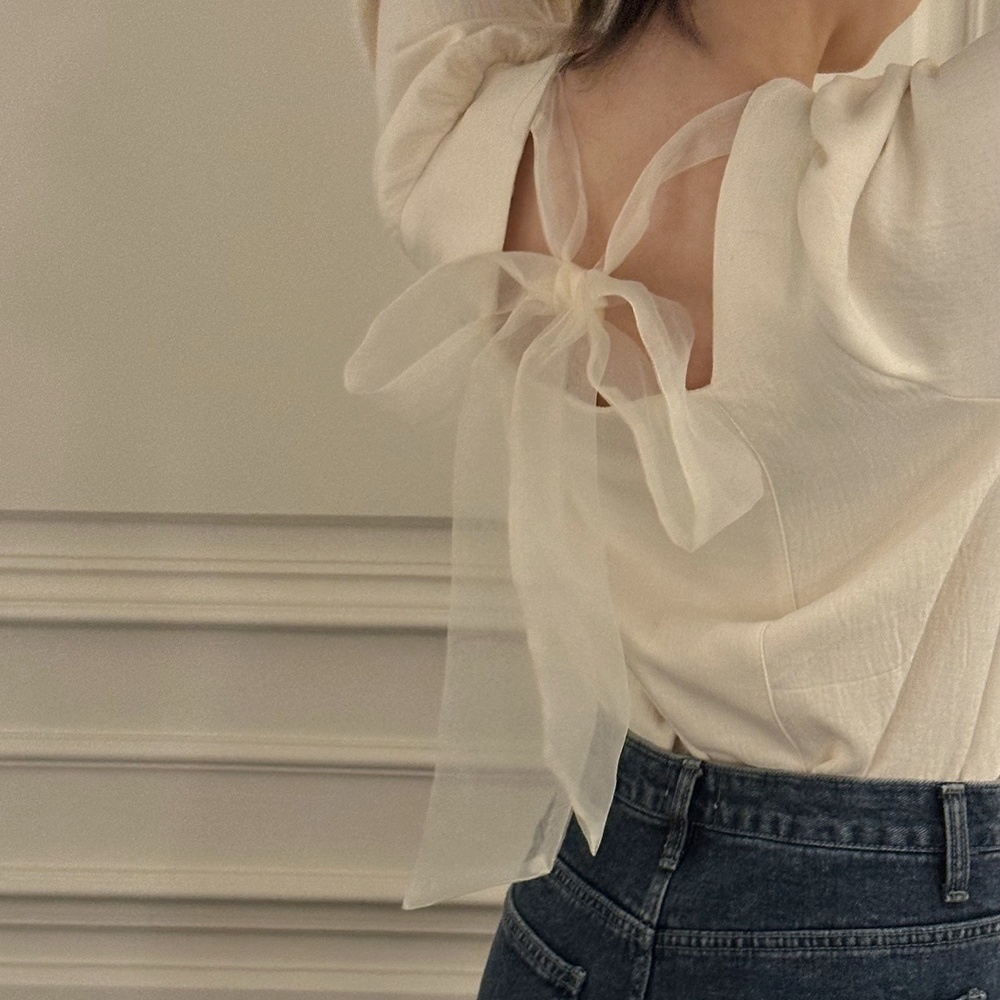 韓版法式背蝴蝶結繫帶襯衫
