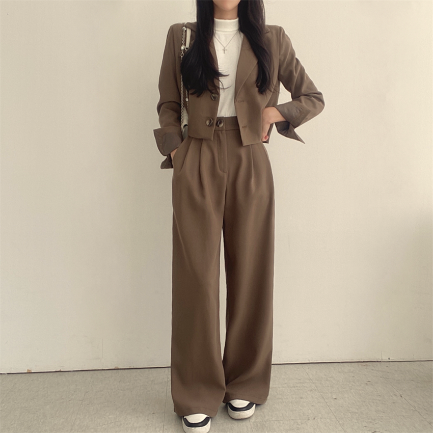 氣質短版西裝外套+休閒寬鬆高腰長褲套裝（分開訂購）