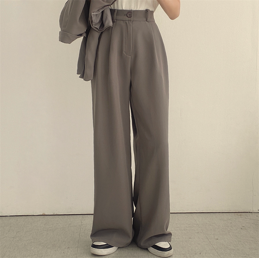 氣質短版西裝外套+休閒寬鬆高腰長褲套裝（分開訂購）