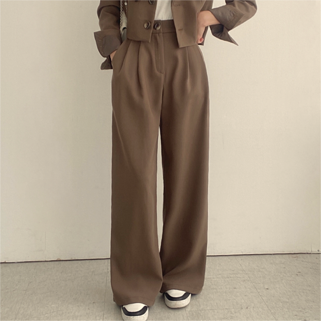 氣質短版西裝外套+休閒寬鬆高腰長褲套裝（分開訂購）