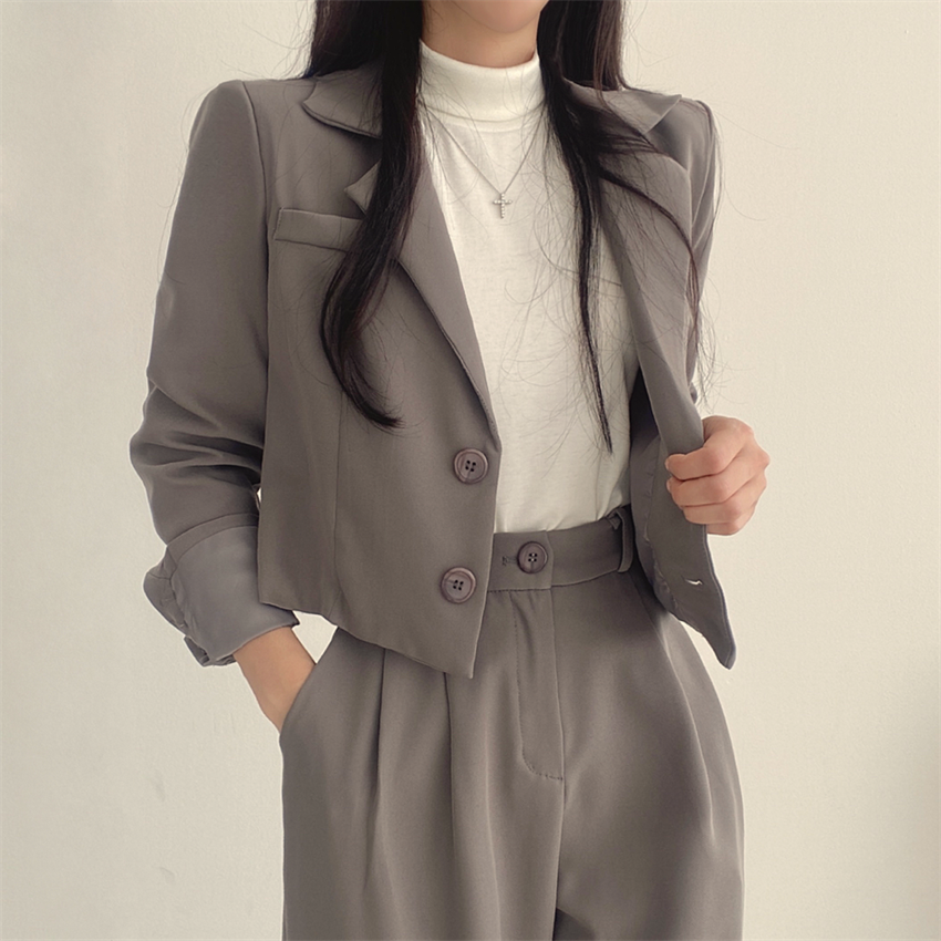 氣質短版西裝外套+休閒寬鬆高腰長褲套裝（分開訂購）