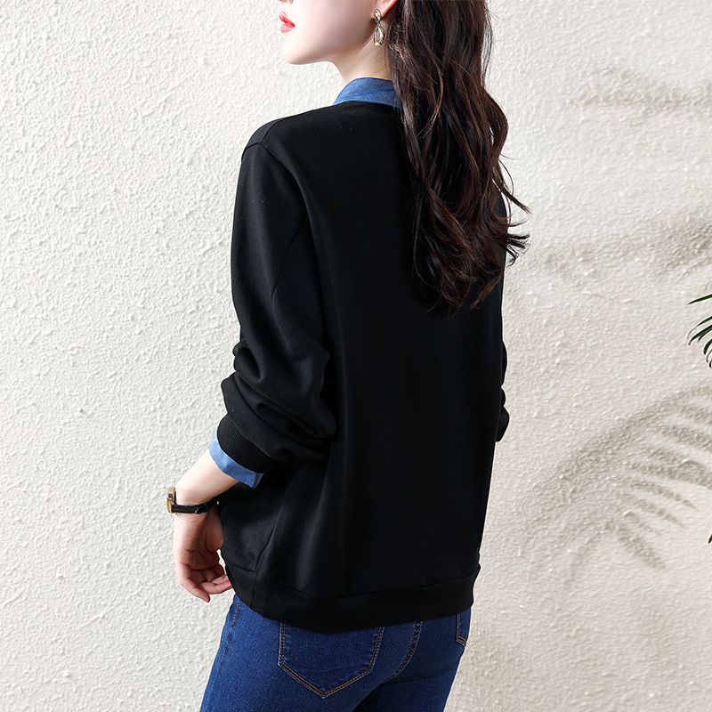 時尚撞色假兩件翻領衛衣