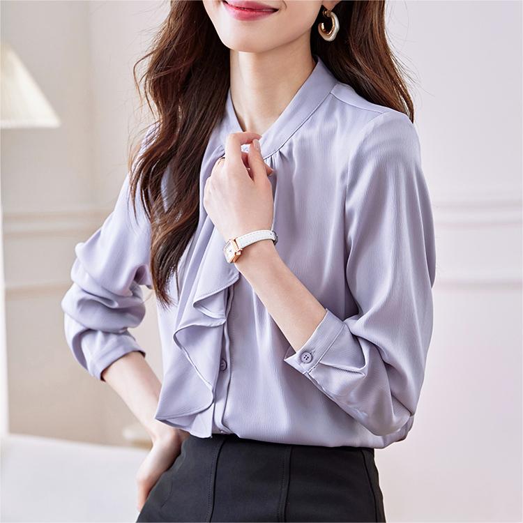 知性氣質立領飄帶雪紡衫