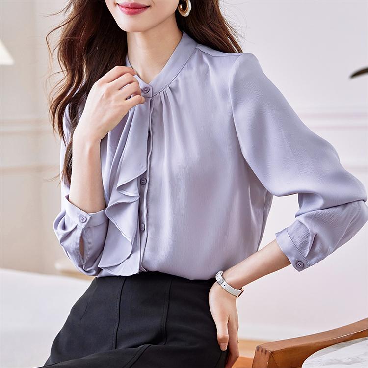 知性氣質立領飄帶雪紡衫