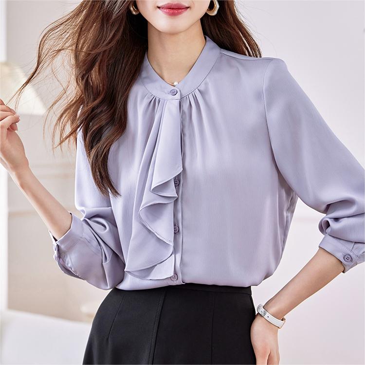 知性氣質立領飄帶雪紡衫