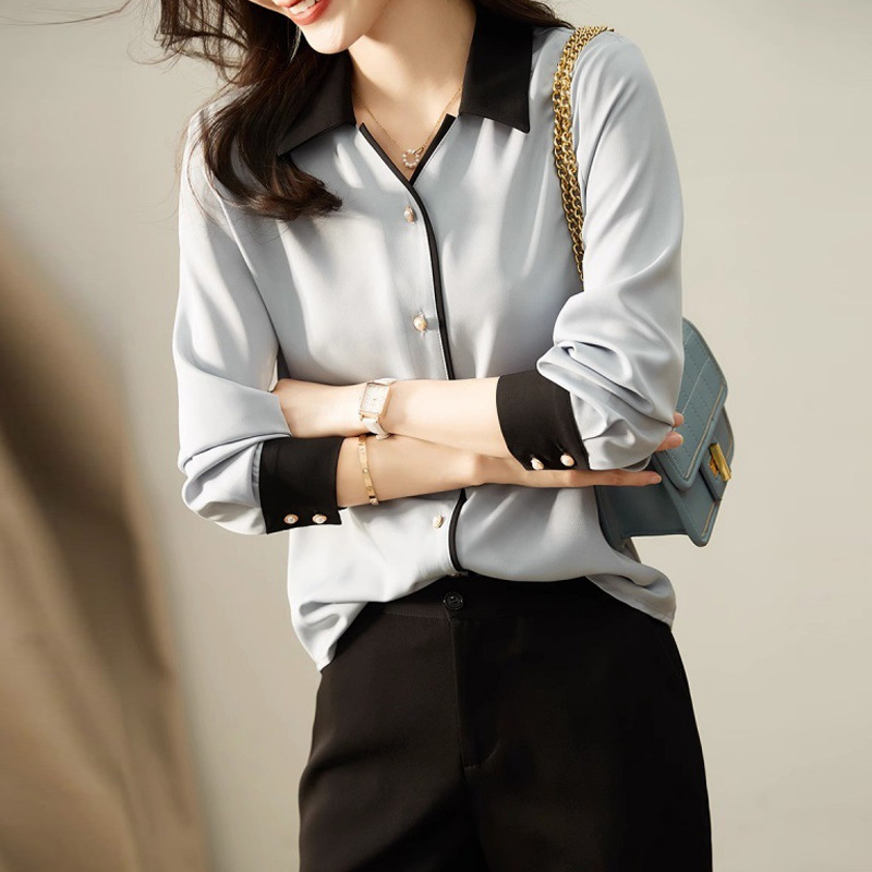 簡約舒適撞色設計長袖襯衫