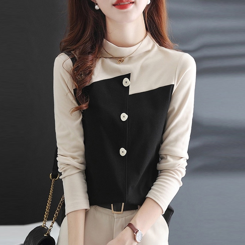 設計感別緻撞色拼接不對稱打底衫
