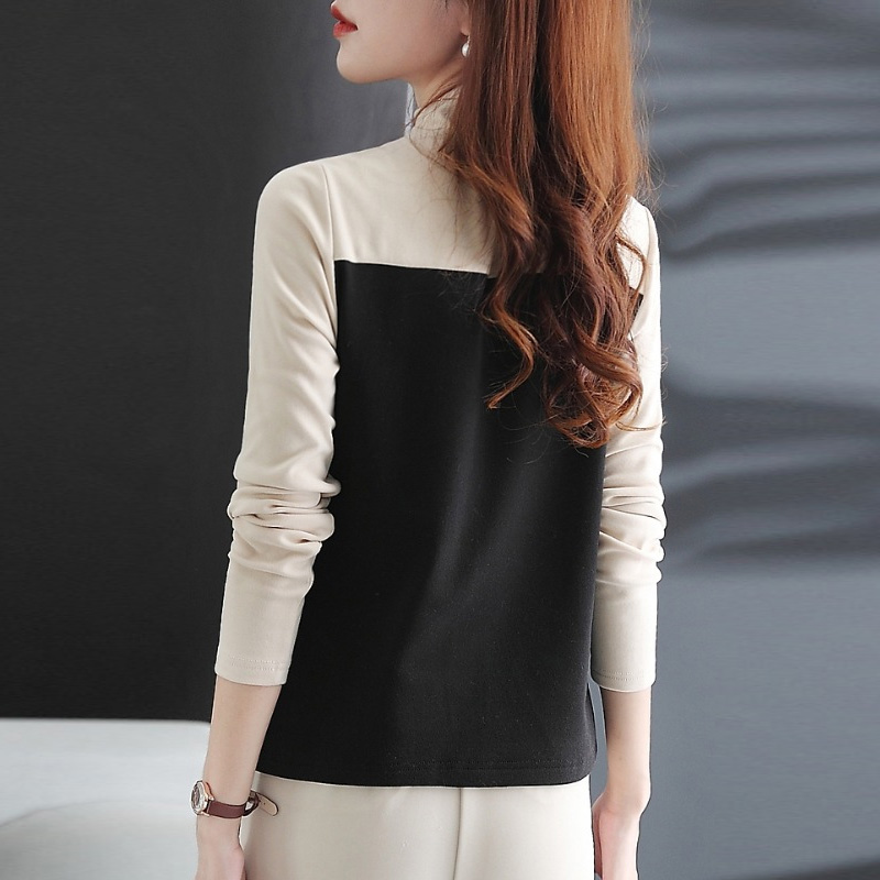 設計感別緻撞色拼接不對稱打底衫