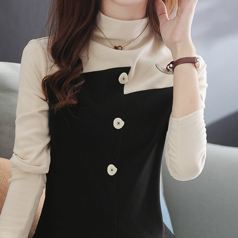 設計感別緻撞色拼接不對稱打底衫