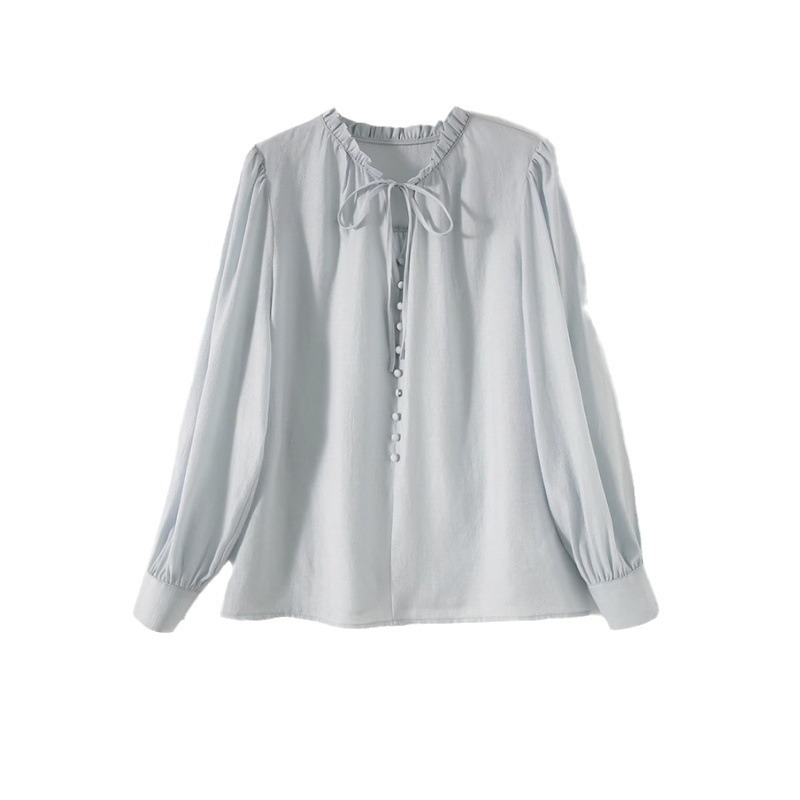 法式百搭純色木耳邊襯衫