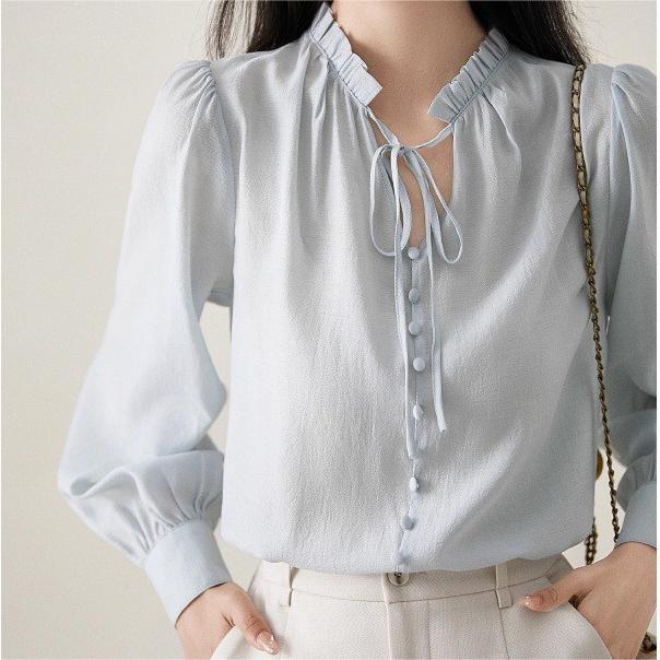 法式百搭純色木耳邊襯衫