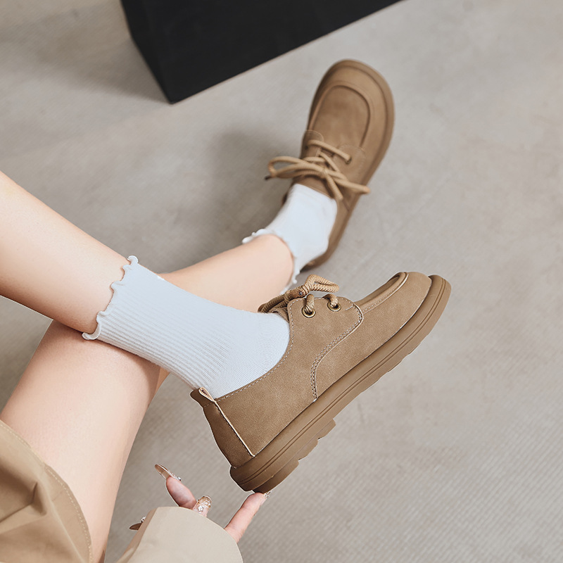 舒適純色繫帶圓頭博肯鞋