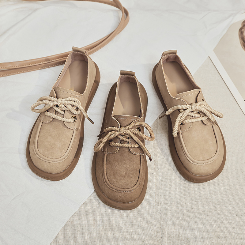 舒適純色繫帶圓頭博肯鞋