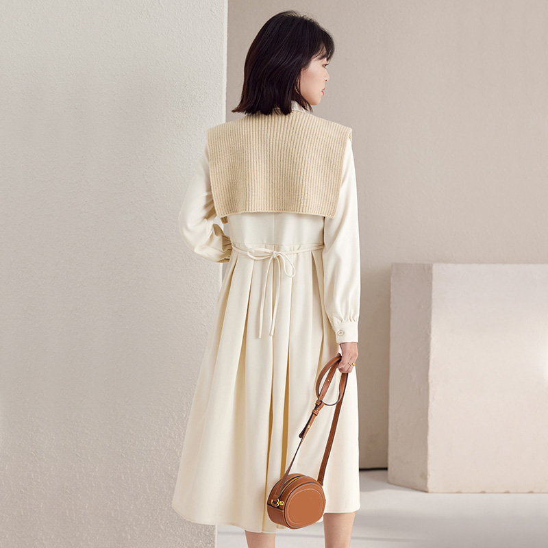 法式甜美翻領收腰連身裙