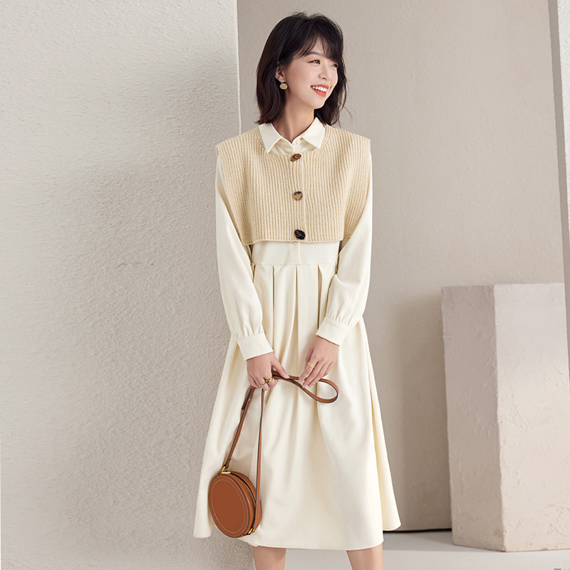 法式甜美翻領收腰連身裙