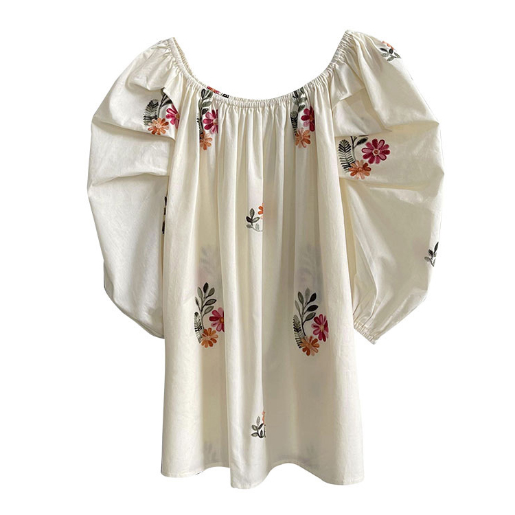 韓系繡花氣質甜美優雅泡泡袖襯衫