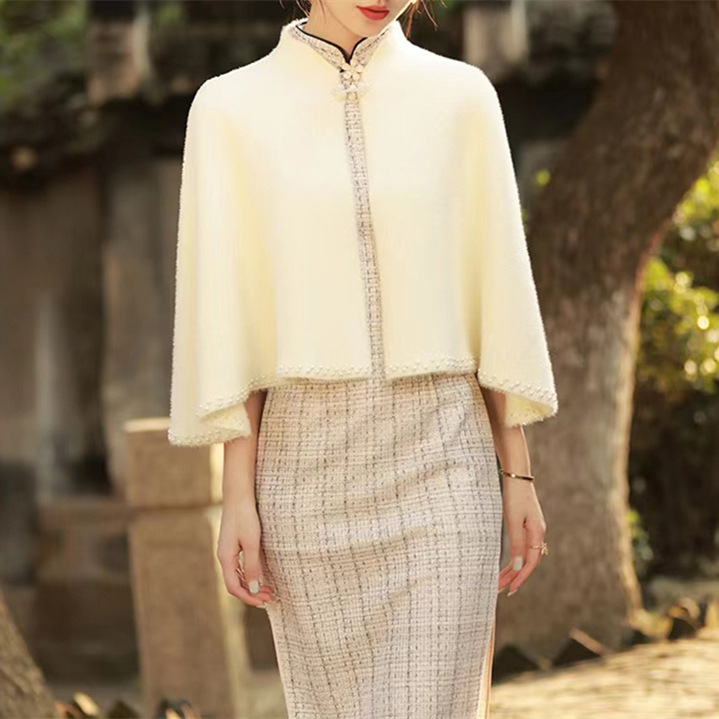 白色珍珠貂絨旗袍披肩開衫