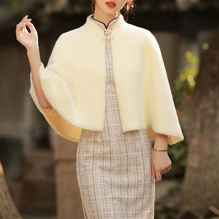 白色珍珠貂絨旗袍披肩開衫