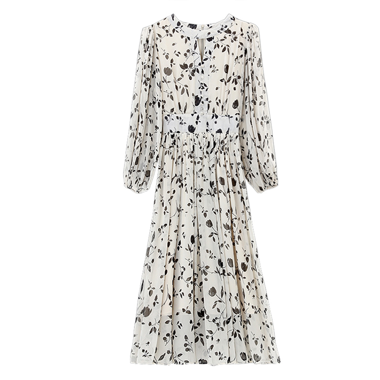 水墨畫茶歇顯瘦氣質連衣裙