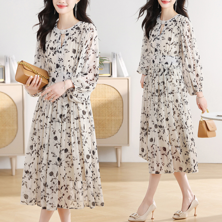 水墨畫茶歇顯瘦氣質連衣裙