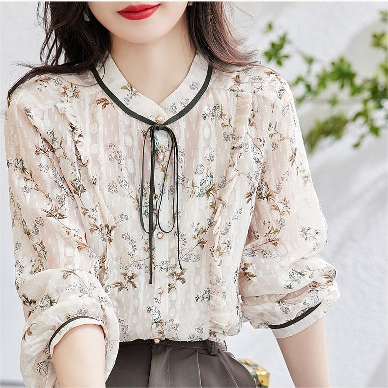 法式蝴蝶結碎花襯衫