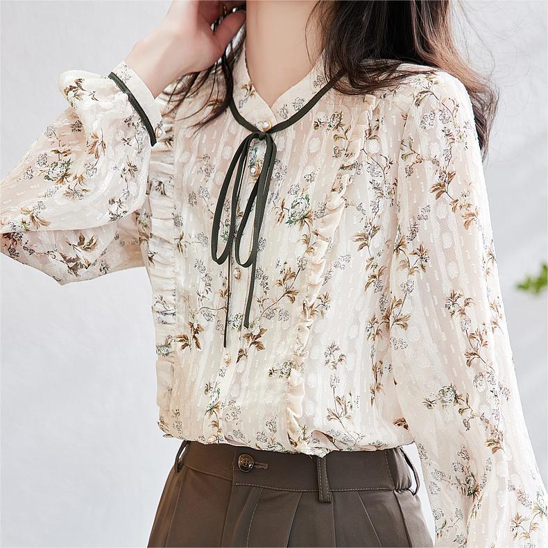 法式蝴蝶結碎花襯衫