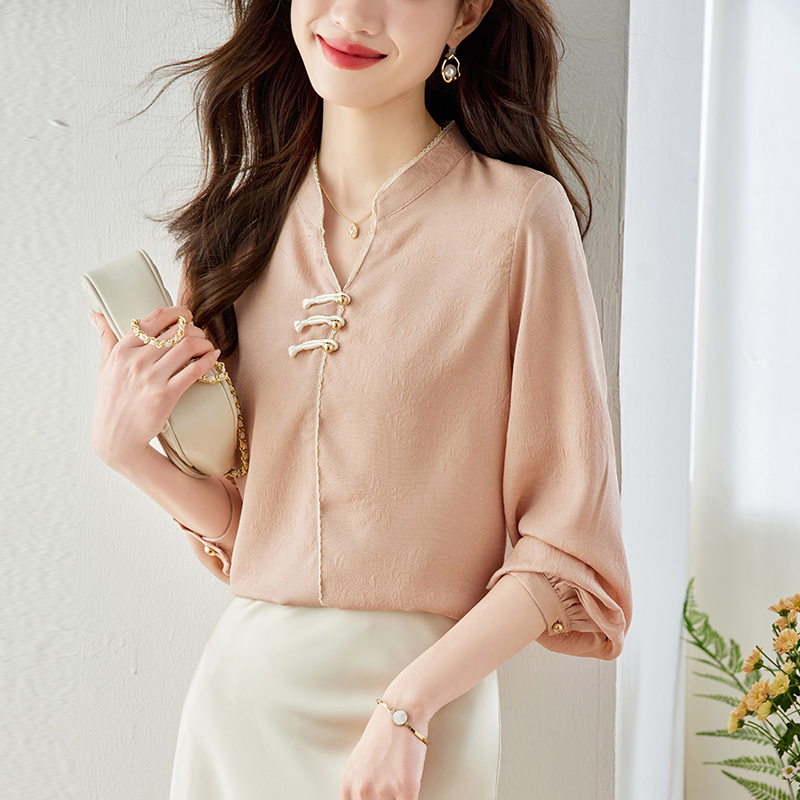設計感百搭國風盤扣提花襯衫