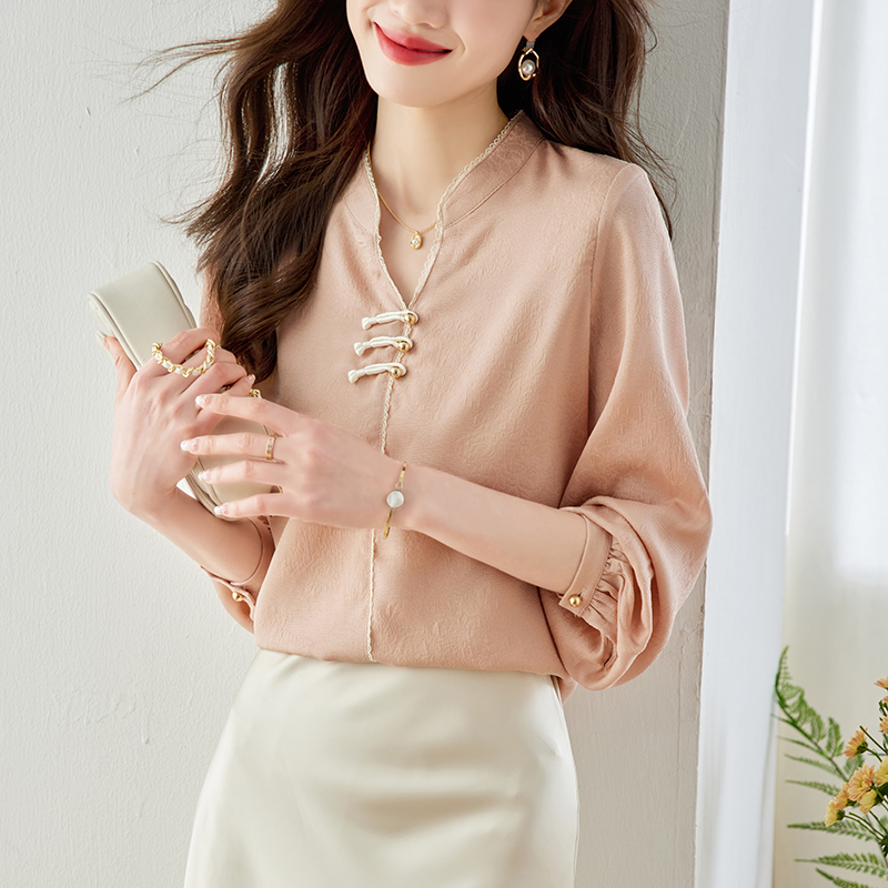 設計感百搭國風盤扣提花襯衫