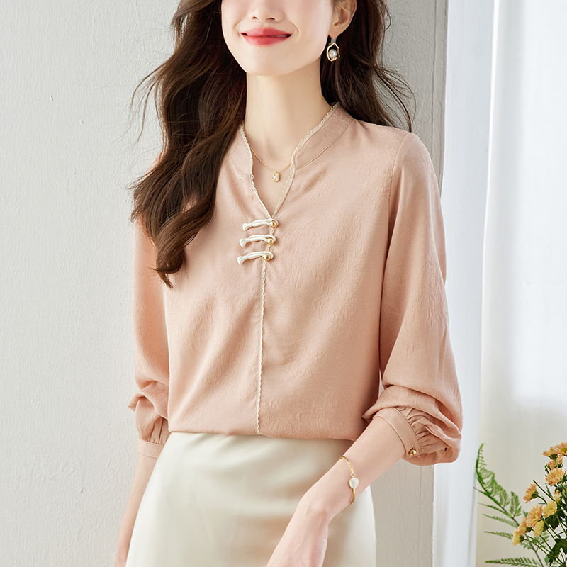 設計感百搭國風盤扣提花襯衫