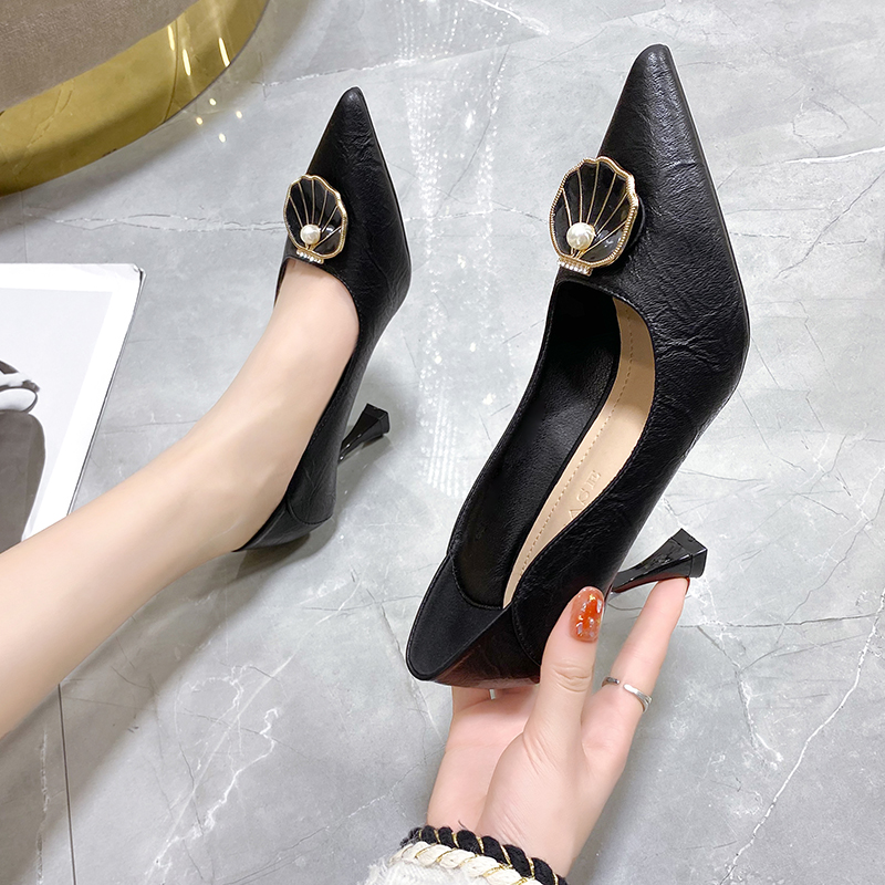 貝殼裝飾氣質細跟高跟女鞋