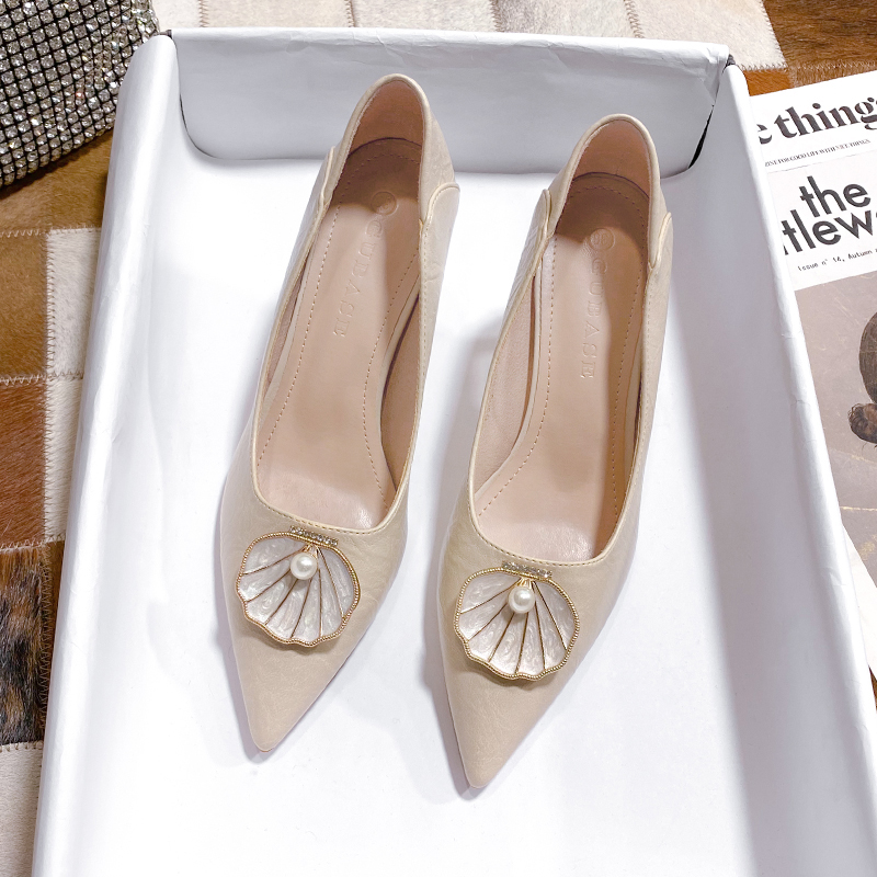 貝殼裝飾氣質細跟高跟女鞋