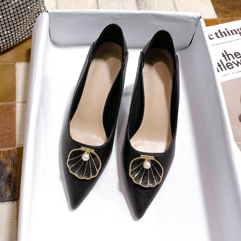 貝殼裝飾氣質細跟高跟女鞋